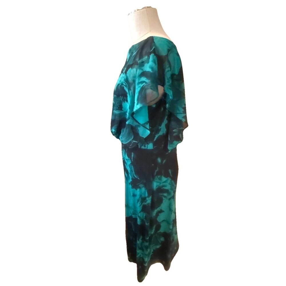 Connected Apparel Cocktail Sheath Dress Womens Size 12 Green Floral Cape Overlay - Picture 6 of 7